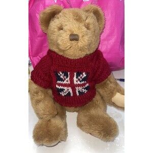 Harrods Knightsbridge Plush Teddy Bear British Union Jack Flag Red Sweater